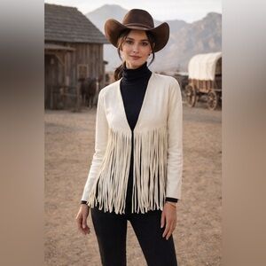 Faith & Zoe Cropped Fringe Faux Suede Western Jacket